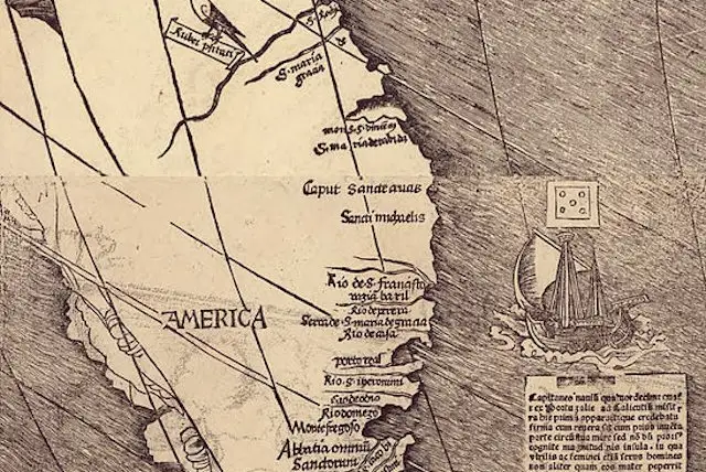 Closeup of the Martin Waldseemüller map, 1507
